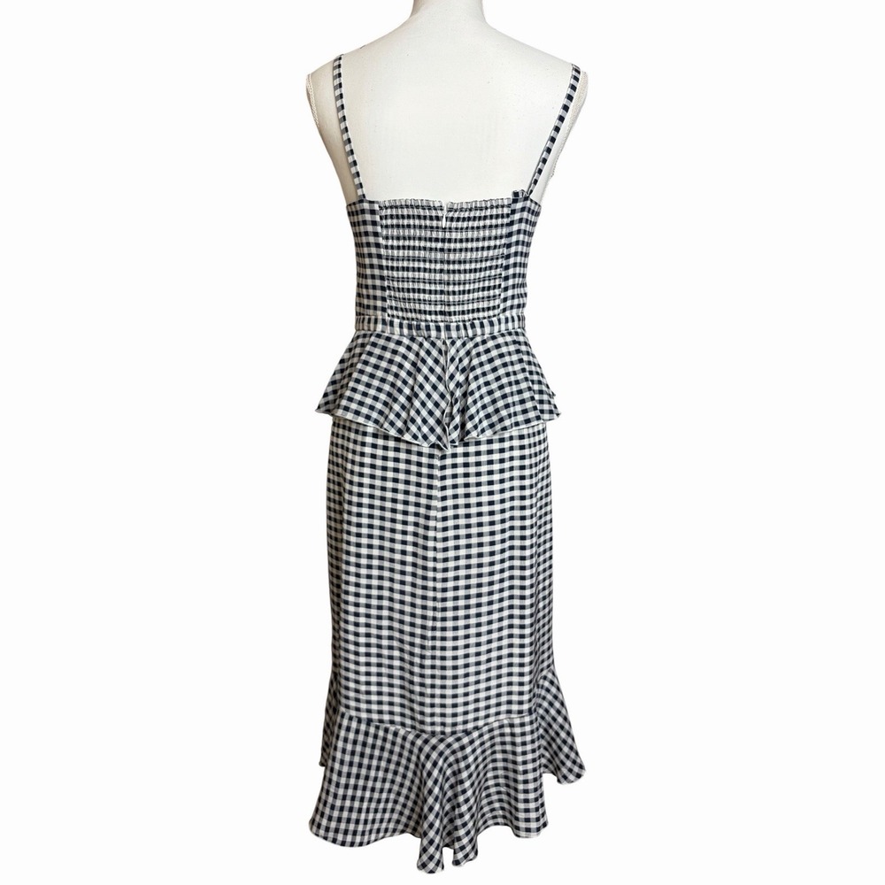 J Crew Silk Gingham Dress 10 Navy White Check Ruffle Tiered Midi Sundress - Picture 4 of 9
